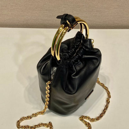 Prada Arqué Leather Bucket Bag.