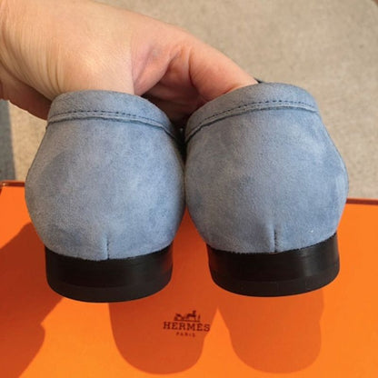Hermès Paris Loafers in a soft light blue suede layout