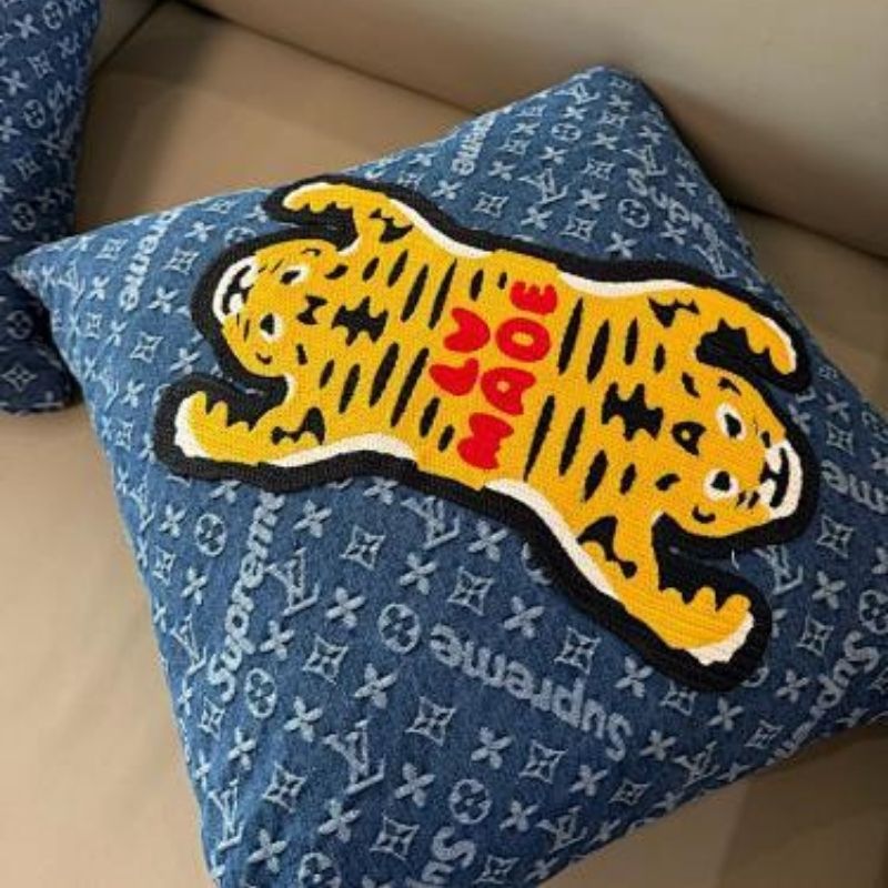 Louis Vuitton x Nigo x Supreme collaboration throw pillow,