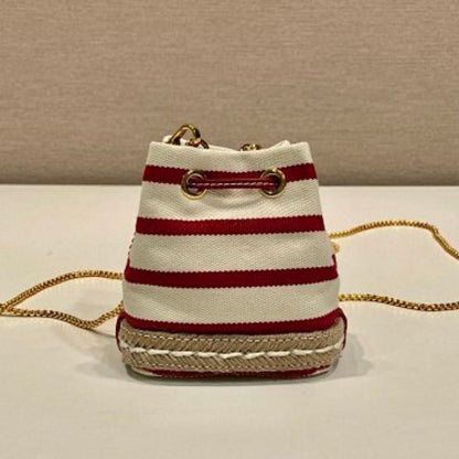 ada Crochet and Striped Canvas Bucket Bag.