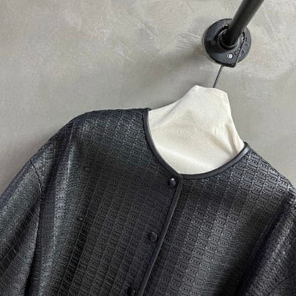 Christian Dior black textured faux-leather, cropped jacket