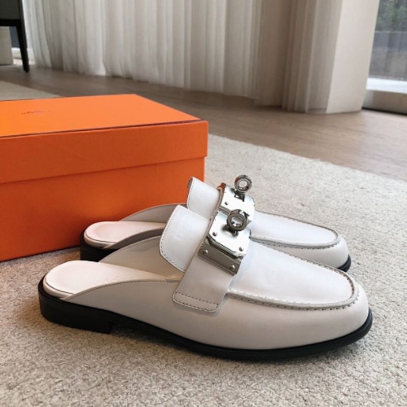 Hermès Oz Mules in blanc (white) leather,