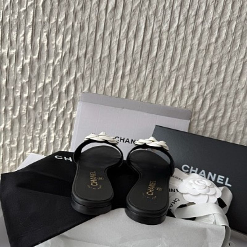 Chanel Camellia Flower Slide Sandals.