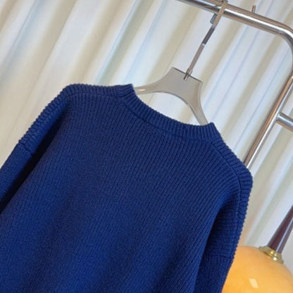 Celine Crew Neck Sweater in Ribbed Wool with the white Triomphe logo