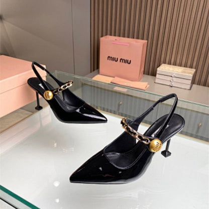 Miu Miu black patent leather slingback pumps