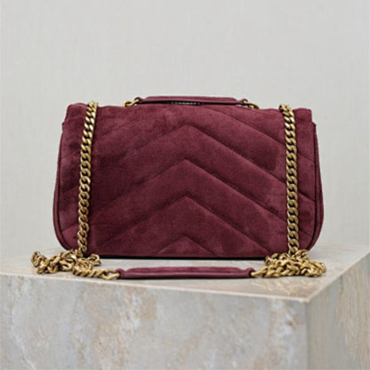 Saint Laurent (YSL) Loulou Toy Bag, dark red matelassé suede