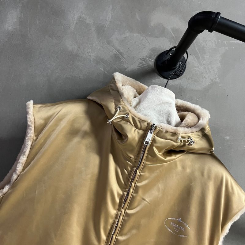 Prada sleeveless down jacket with a hood