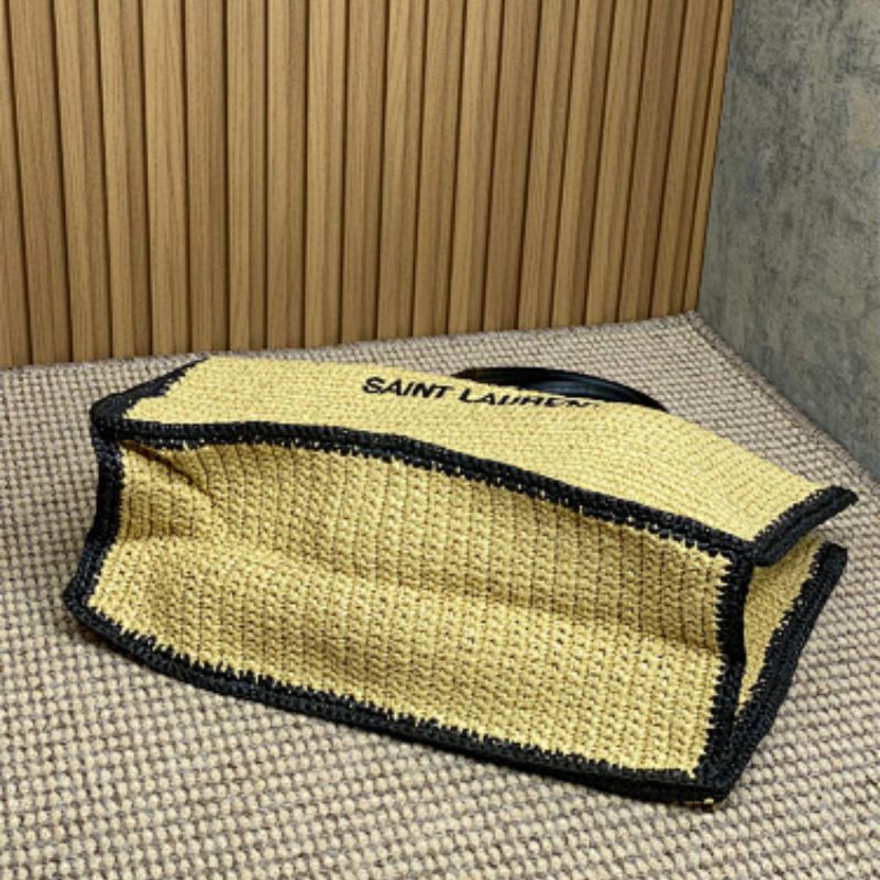 Saint Laurent Rive Gauche Tote Bag in raffia and leather.