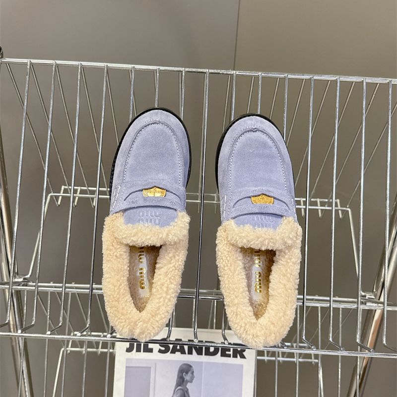 Miu Miu Shearling-Lined Suede Loafers