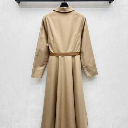 Prada beige midi dress with a belt.
