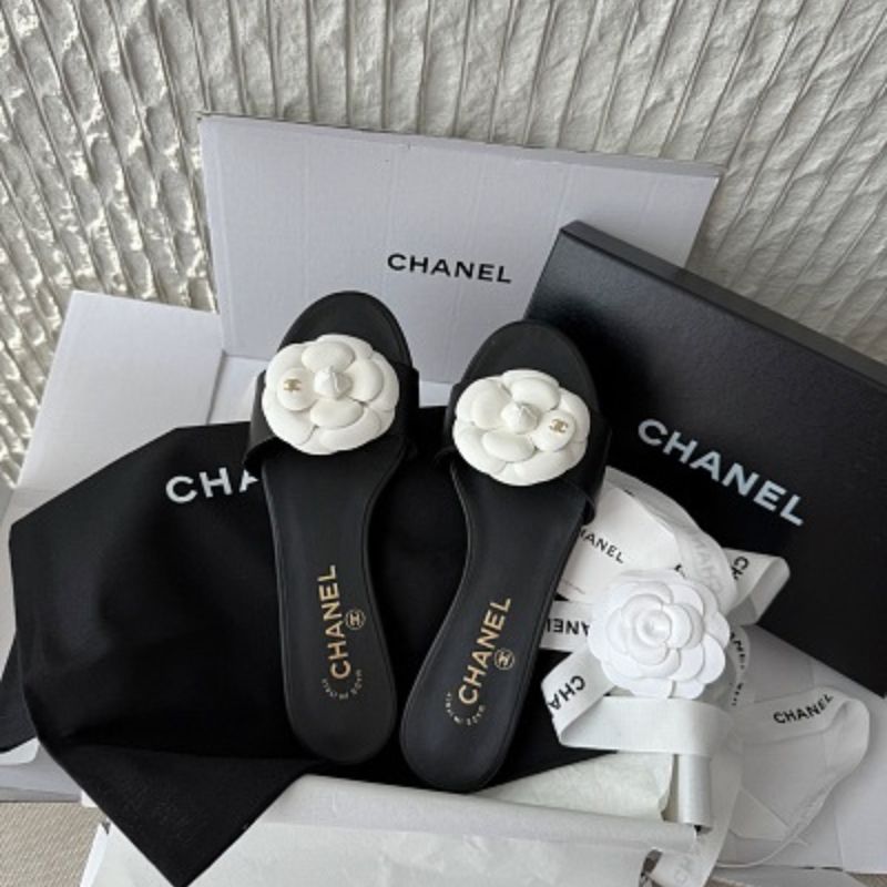 Chanel Camellia Flower Slide Sandals.