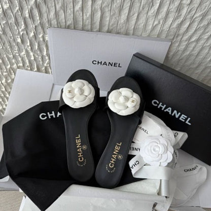 Chanel Camellia Flower Slide Sandals.