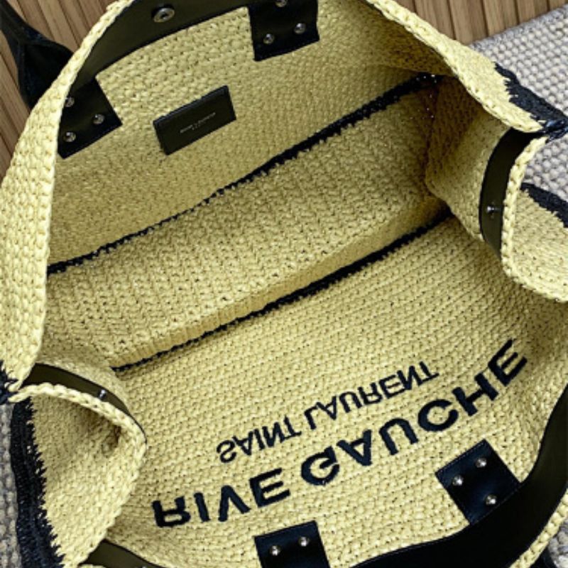 Saint Laurent Rive Gauche Tote Bag in raffia and leather.