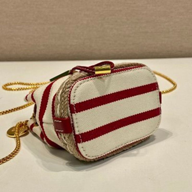 ada Crochet and Striped Canvas Bucket Bag.