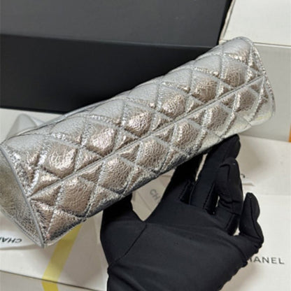 Chanel 26X Holiday Limited Edition Quilted Hobo Bag in metallic silver.