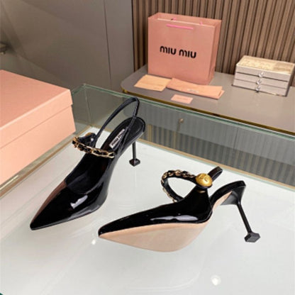 Miu Miu black patent leather slingback pumps