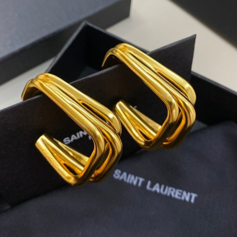 Saint Laurent Square Double Hoop Earrings in gold,