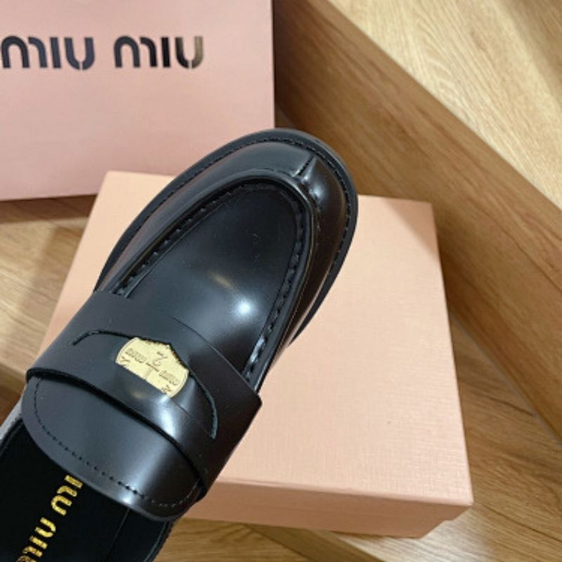 Miu Miu Logo-Plaque Patent-Leather Loafers.