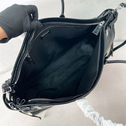 Prada Bonnie Extra-large Leather Handbag in black.