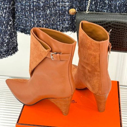 Hermès Hanae 85 ankle boots in a rich bronze-brown