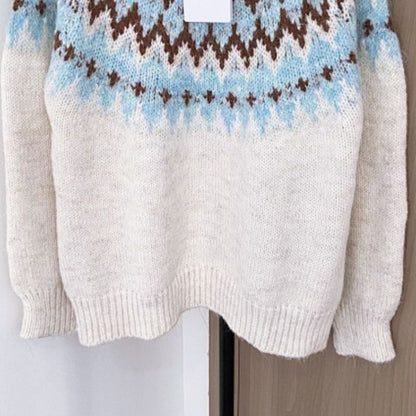 Celine crewneck sweater in fair isle wool.