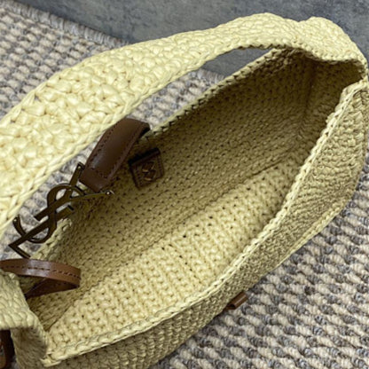 Saint Laurent Le 5 à 7 Soft Hobo bag in crocheted raffia.