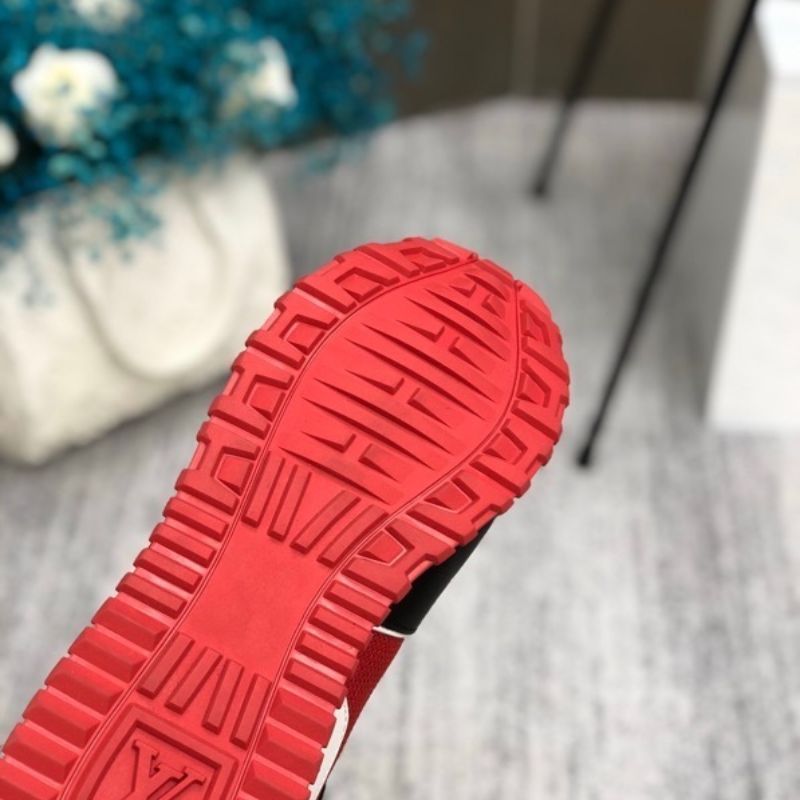 Louis Vuitton Run Away Sneakers in a red, white, and black