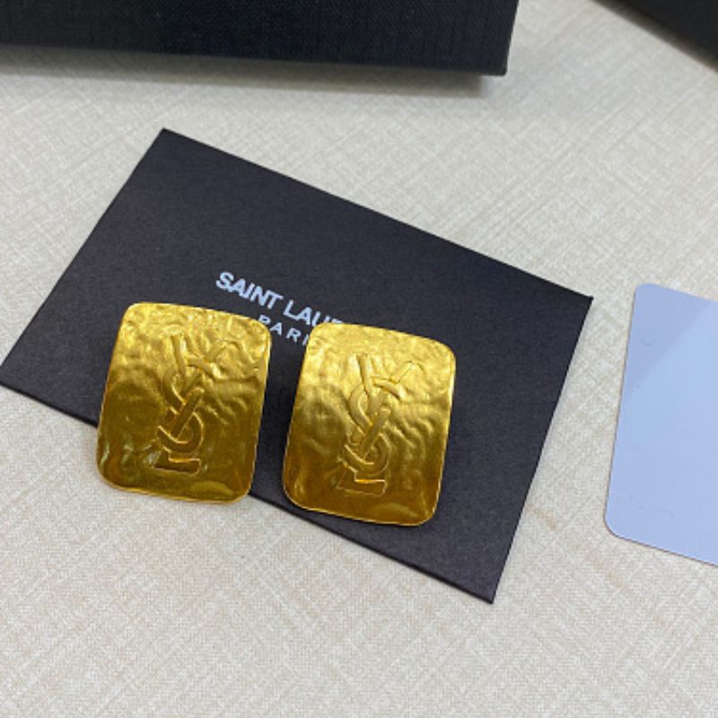 Saint Laurent Hammered YSL Monogram Stud Earrings