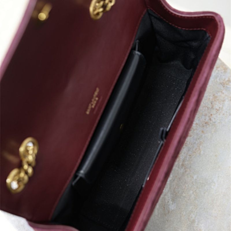 Saint Laurent (YSL) Loulou Toy Bag, dark red matelassé suede