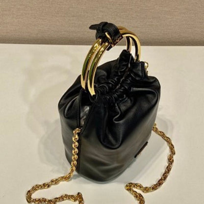 Prada Arqué Leather Bucket Bag.
