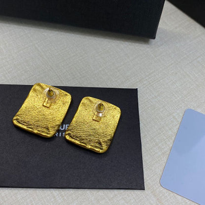 Saint Laurent Hammered YSL Monogram Stud Earrings