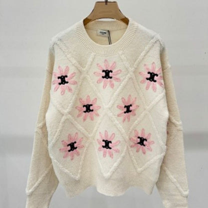 Celine Blouson Sweater in Wool pink floral-style
