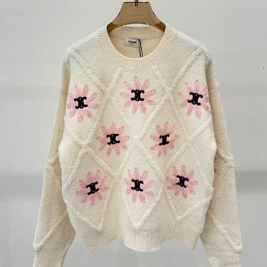 Celine Blouson Sweater in Wool pink floral-style