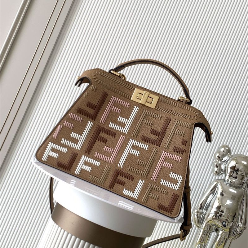 Fendi Peekaboo hand-woven brown leather ISeeU Small bag