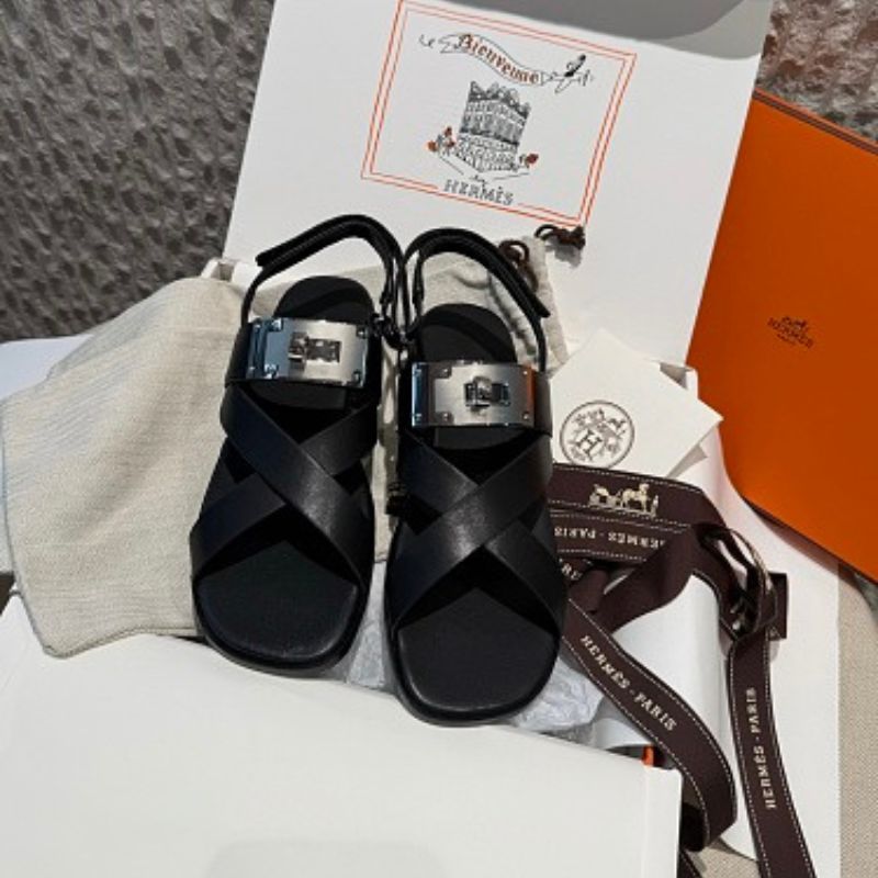 Hermès Ines Sandals in black calfskin