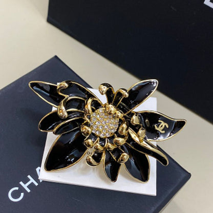 Chanel black enamel art flower brooch,