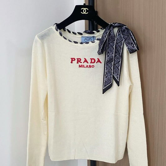 Prada crew-neck sweater with a silk scarf