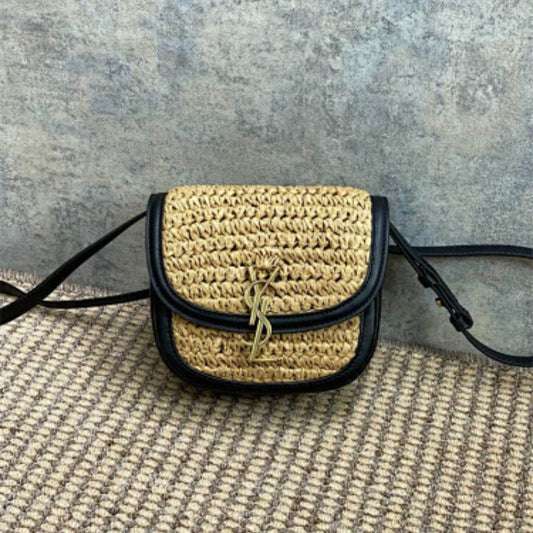 Saint Laurent Kaia Satchel in raffia and leather.