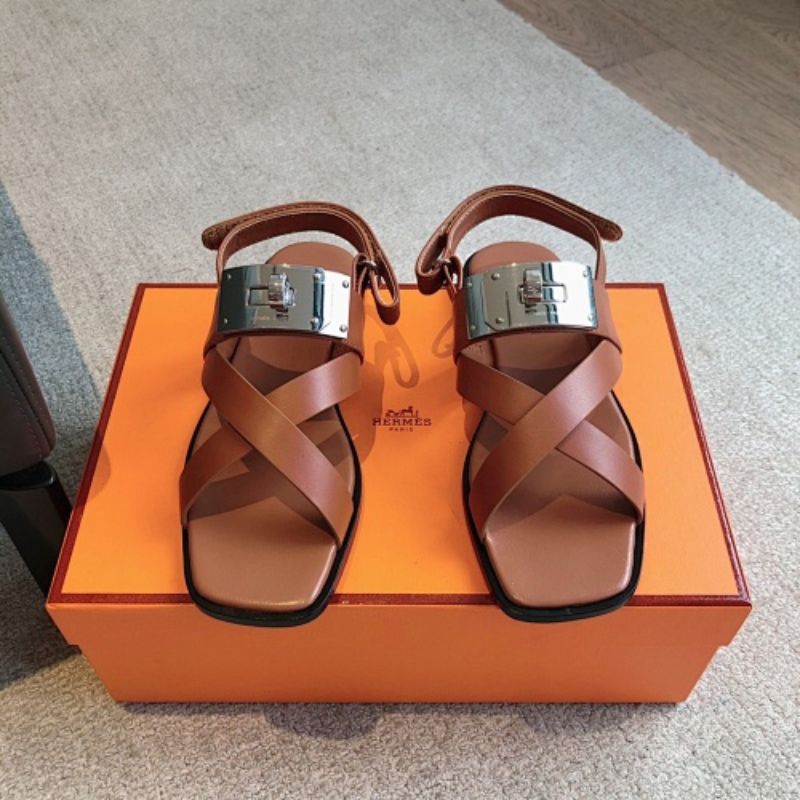 Hermès Empire Flat Sandals in gold (tan/caramel) calfskin