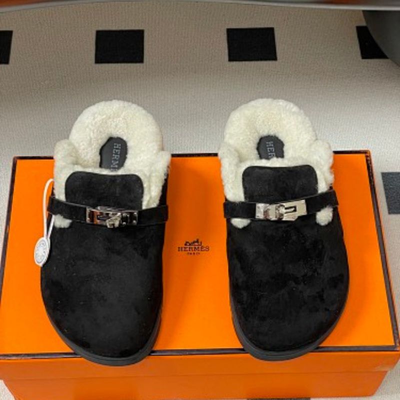 Hermès Carlotta Mules in a cozy shearling variation.