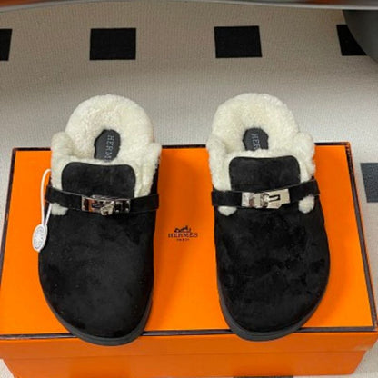 Hermès Carlotta Mules in a cozy shearling variation.
