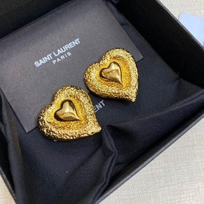 Yves Saint Laurent (YSL) multi-textured heart-in-heart earrings