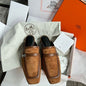 Hermès Destin Mules in caramel/gold suede calfskin