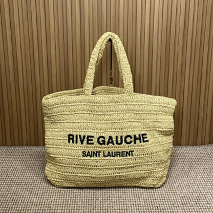 Saint Laurent Rive Gauche Tote Bag in crocheted raffia.