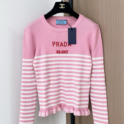 Prada ribbed knit sweater with a color-block design.