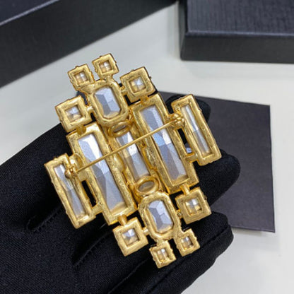 Saint Laurent Crystal Medallion Brooch