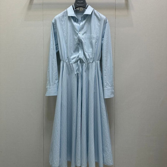 Prada light blue drawstring shirtdress.