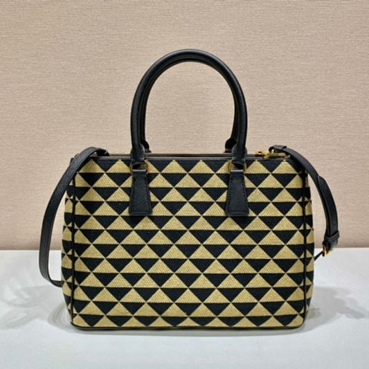 Prada Symbole Embroidered Fabric Handbag