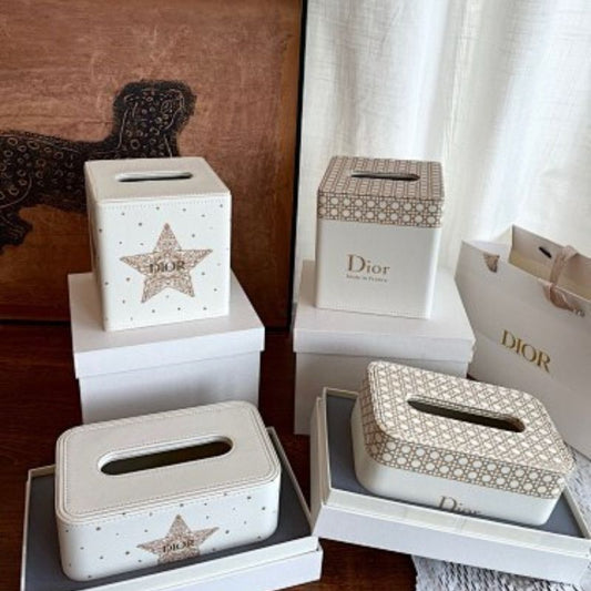 Dior-inspired leather tissue boxes
