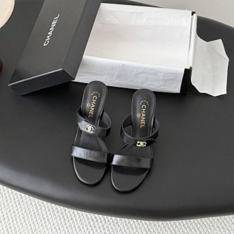 Chanel Crinkled Calfskin Double-Strap Mules.